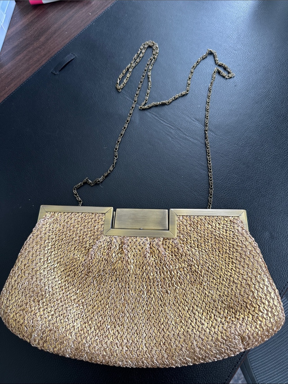 Woven Metallic Gold Chain-Handle Women's Evening Clutch